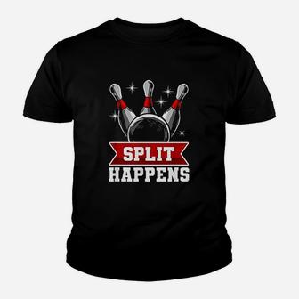 Split Happens Bowling Ball Pins Funny Tenpin Bowler Gift Kid T-Shirt - Seseable
