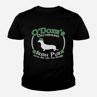 St Patricks Day Dog Dachshund Doxie Irish Pub Kid T-Shirt - Seseable