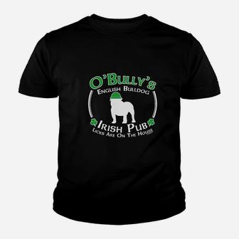 St Patricks Day Dog English Bulldog Irish Pub Kid T-Shirt - Seseable