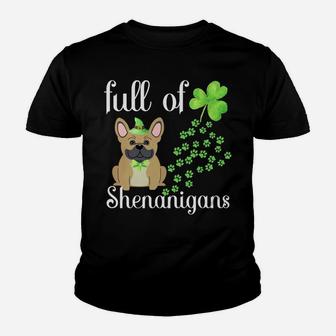 St Patricks Day French Bulldog Dog Shamrocks Green Paw Kid T-Shirt - Seseable