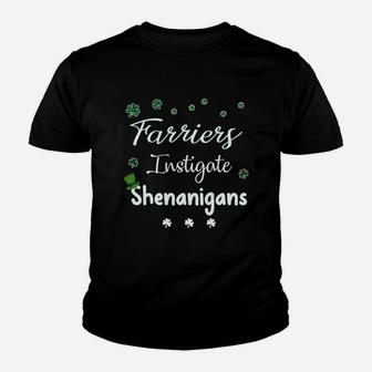 St Patricks Day Shamrock Farriers Instigate Shenanigans Funny Saying Job Title Kid T-Shirt - Seseable
