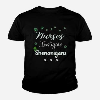 St Patricks Day Shamrock Nurses Instigate Shenanigans Funny Saying Job Title Kid T-Shirt - Seseable
