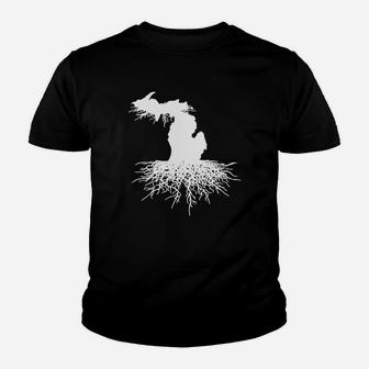State Of Michigan Rooted Vector Roots Silhouette Kid T-Shirt - Seseable