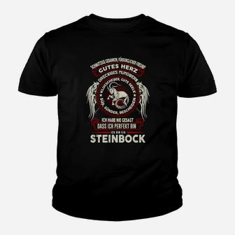Sternzeichen Steinbock Kinder Tshirt Schwarz, Cooles Herz & Böser Charakter Design - Seseable
