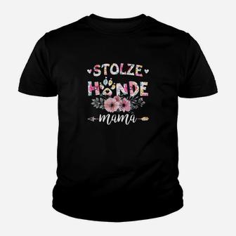 Stolze Hunde-Mama Damen Kinder Tshirt mit Blumen, Schwarzes Tee - Seseable