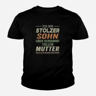 Stolzer Sohn Mutter Spruch Kinder Tshirt in Schwarz, Familienmotiv Tee - Seseable