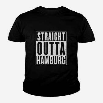 Straight Outta Hamburg Kinder Tshirt, Schwarz mit Stadtnamen-Schriftzug - Seseable