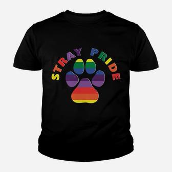 Stray Pride Rainbow Paw Print Dog Adoption Kid T-Shirt - Seseable