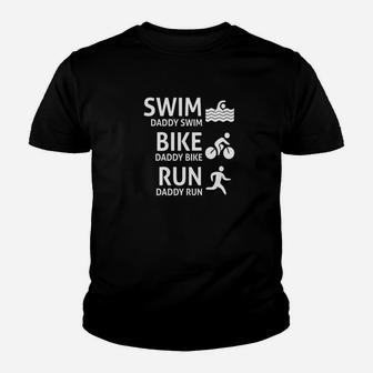 Swim Bike Run Daddy Funny Triathlon Dad Kid T-Shirt - Seseable
