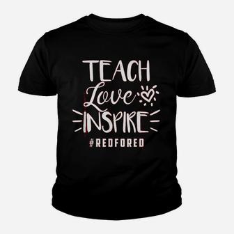 Teach Love Inspire Red For Ed Teacher Supporter Gift Kid T-Shirt - Seseable