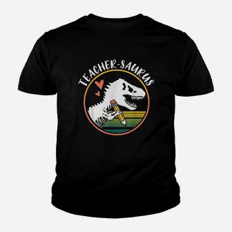 Teacher Saurus Funny Dinosaur Teacher Design Trex Design Kid T-Shirt - Seseable