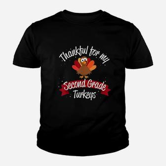 Teacher Thanksgiving Thankful For Second Grade Turkeys Kid T-Shirt - Seseable