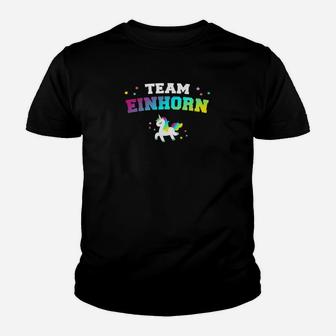Team Einhorn Schwarz Kinder Tshirt, Buntes Einhorn-Motiv - Seseable