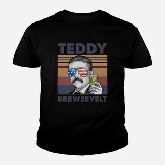 Teddy Brewsevelt Funny July 4th Gift Happy Fourth Of July Kid T-Shirt - Seseable