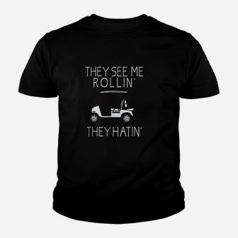 They See Me Rollin They Hatin Funny Golfers Kid T-Shirt - Seseable
