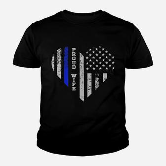 Thin Blue Line Heart Wife Of Police Proud Usa Kid T-Shirt - Seseable
