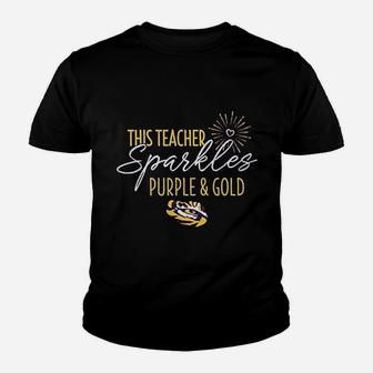 This Teacher Sparkles Purple And Gold Kid T-Shirt - Seseable