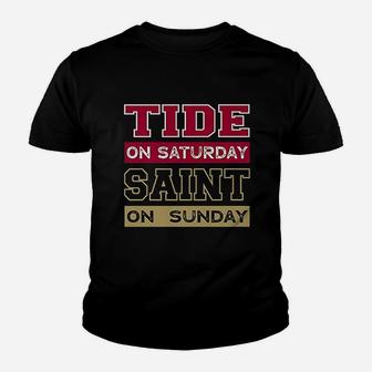 Tide On Saturday Saint On Sunday Alabama Louisiana Football Kid T-Shirt - Seseable