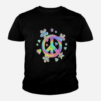 Tie Dye Peace Sign Cute Love Colorful Tye Dye Hippie Flowers Kid T-Shirt - Seseable