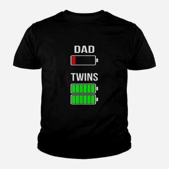 Tired Dad Low Battery Twins Full Charge Funny Gift Kid T-Shirt - Seseable