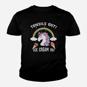 Tonsils Out Ice Cream In Post Surgery Unicorn Get Well Gift Kid T-Shirt - Seseable