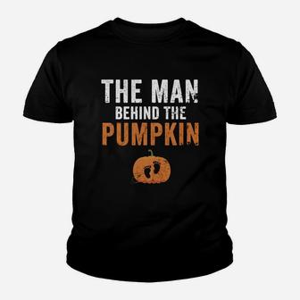 Top Mens Expecting The Man Behind The Pumpkin Halloween New Dad Shirt Kid T-Shirt - Seseable