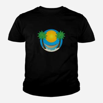 Tropisches Sonnenuntergang Palmen Herren Kinder Tshirt, Sommer Strand Design - Seseable