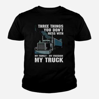 Truck Driver Father Do Not Mess With My Family Kid T-Shirt - Seseable