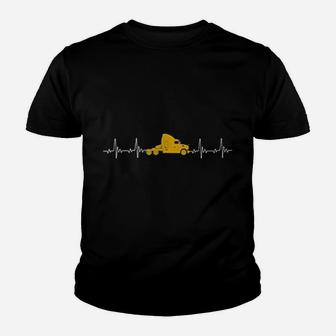 Truck Driver Heartbeat Trucking Funny Gift For Truckers Kid T-Shirt - Seseable