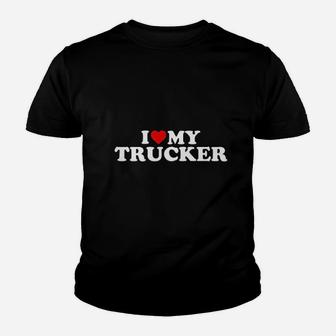 Truck Driver Wife I Love My Trucker With Heart Kid T-Shirt - Seseable