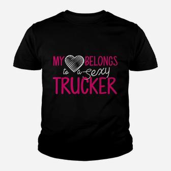 Truck Driver Wife My Heart Belongs To A Trucker Kid T-Shirt - Seseable