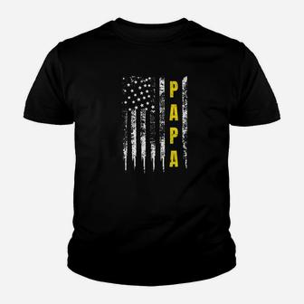 Truck Driver Yellow Line Papa Us Flag Distressed Kid T-Shirt - Seseable