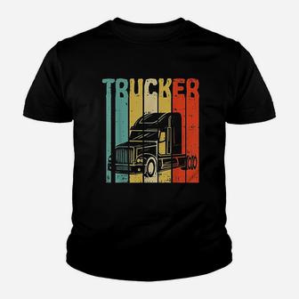 Trucker Retro Truckin Big Rig Semi Trailer Truck Driver Gift Kid T-Shirt - Seseable