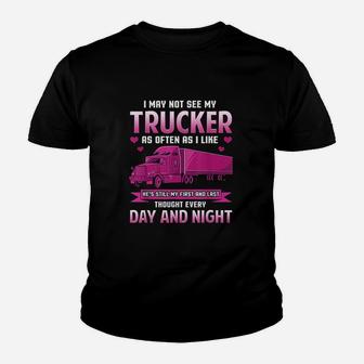 Trucker Wife Funny Gift Trucker Girlfriend Trucking Kid T-Shirt - Seseable