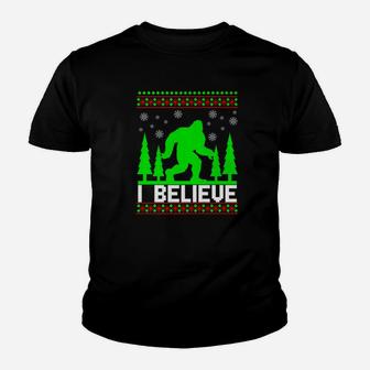 Ugly Christmas Bigfoot Believe Sasquatch Xmas Gift Kid T-Shirt - Seseable
