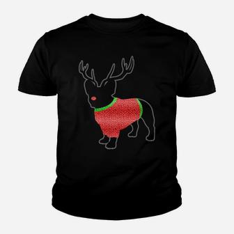 Ugly Christmas Sweater Wearing French Bulldog Kid T-Shirt - Seseable