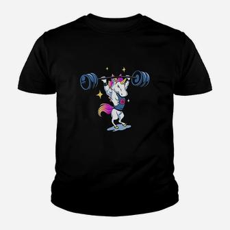 Unicorn Weightlifting Fitness Gym Deadlift Rainbow Youth T-shirt - Seseable