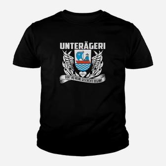 Unterägeri Geschichte Kinder Tshirt - Schwarzes Tee mit Wappen und Spruch - Seseable