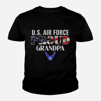 Us Proud Air Force Grandpa With American Flag Gift Kid T-Shirt - Seseable
