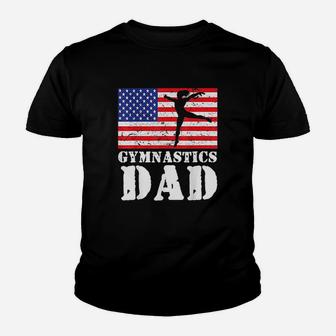 Usa American Distressed Flag Gymnastics Dad Kid T-Shirt - Seseable