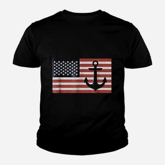 Usa American Flag Nautical Blue Anchor Patriotic Kid T-Shirt - Seseable