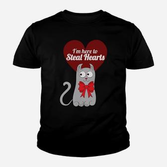 Valentines Cat Lover Heart Red Stealing Hearts Gift Kid T-Shirt - Seseable