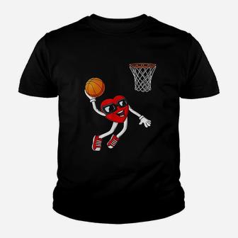 Valentines Day Heart Dunking Basketball Boys Girls Kids Gift Kid T-Shirt - Seseable