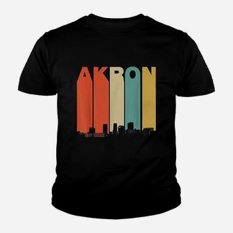 Vintage 1970s Style Akron Ohio Skyline Kid T-Shirt - Seseable