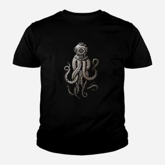 Vintage Deep Sea Divers Cthulhu Octopus Kid T-Shirt - Seseable