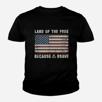 Vintage Flag Land Of The Free Because Of The Brave Kid T-Shirt - Seseable