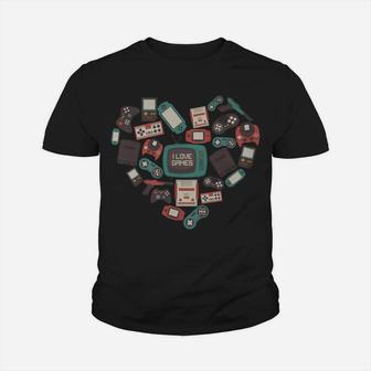 Vintage Gamer Lover Geek Nerd Valentines Day Heart Kid T-Shirt - Seseable