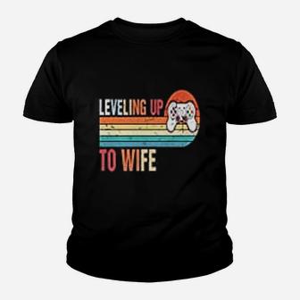 Vintage Leveling Up To Wife Engagement Party Kid T-Shirt - Seseable