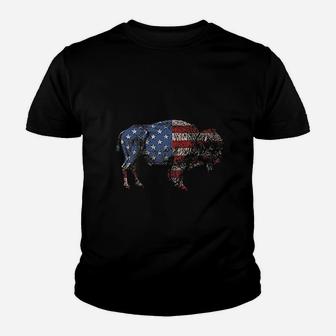 Vintage Retro Bison American Flag Buffalo Simple Kid T-Shirt - Seseable