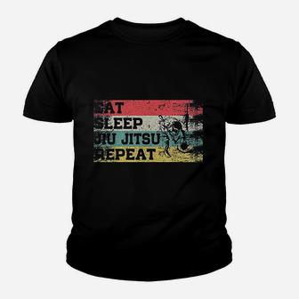 Vintage Retro Eat Sleep Jiu Jitsu Repeat Funny Martial Art Kid T-Shirt - Seseable